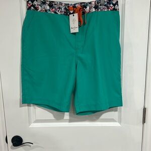 Teal Swim Shorts with Patterned Waistband